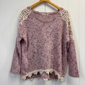 Bear Dance Womens Boho Lace Eyelash Knit Sweater Size S Feminine Cottage Soft